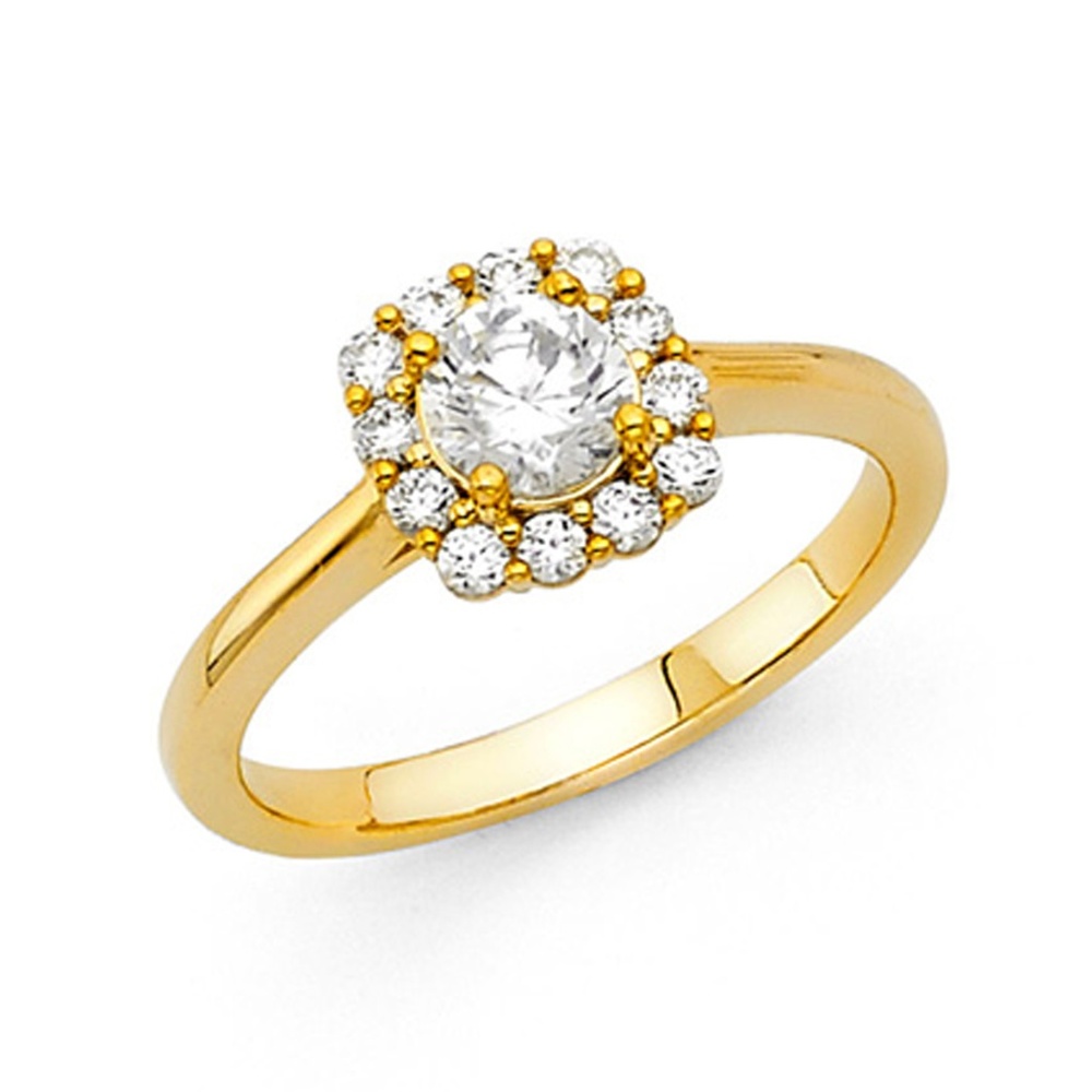 Round Halo Double-Prong Cathedral CZ Wedding Ring
